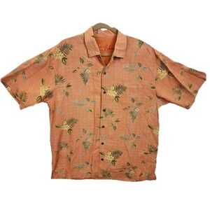 Tommy Bahama Men's Size XL 100% Silk Pink Hawaiian  Floral Camp‎ Beach Shirt